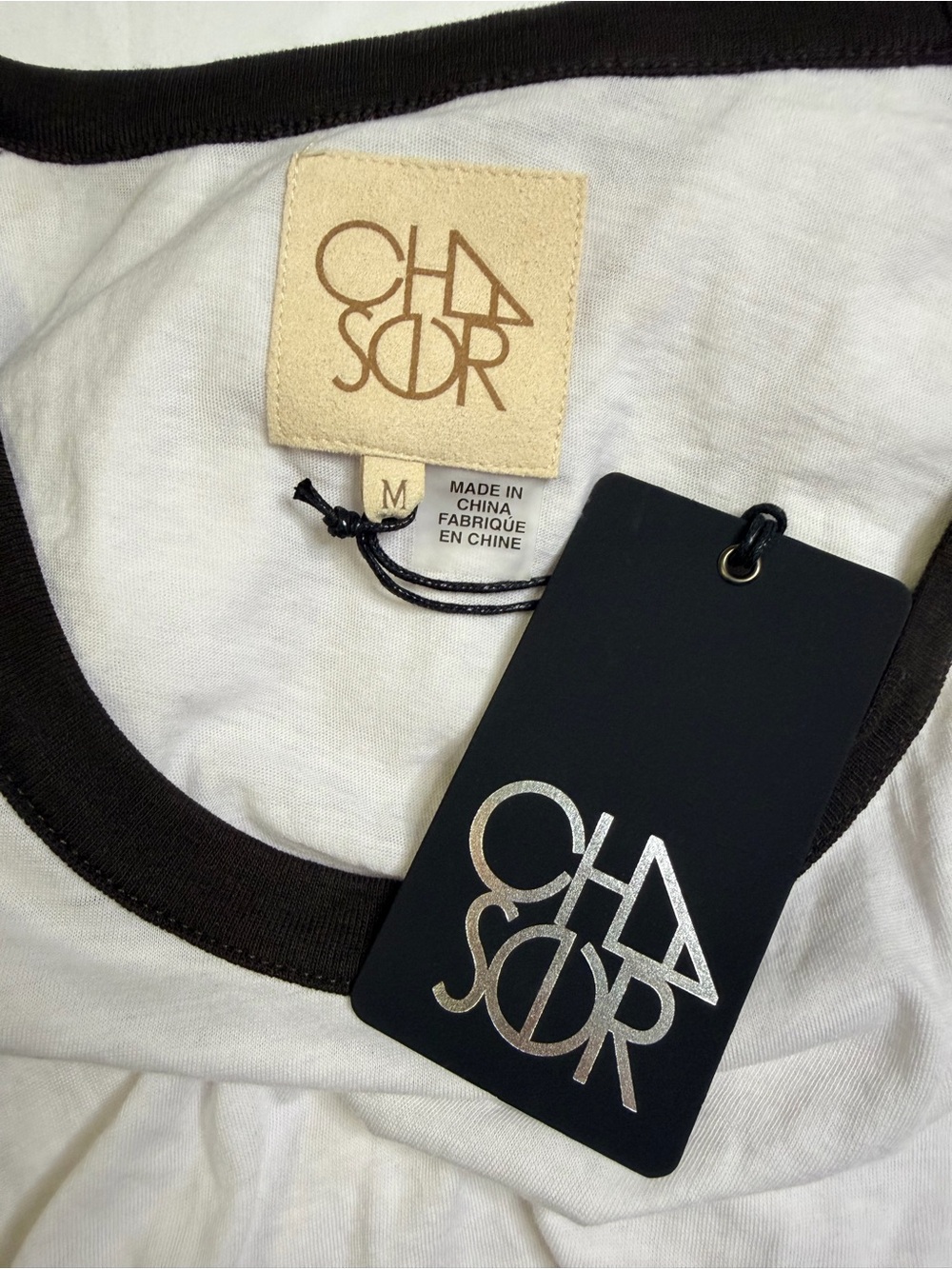 NWT Chaser Brand White Body Union Black Raglan 3/4 Sleeve Tee Size M - Picture 3 of 6